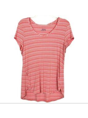 Columbia Short Sleeve T-Shirt Women's Size M-Coral Orange White Striped Soft